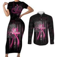 Personalized American Breast Cancer Couples Matching Short Sleeve Bodycon Dress and Long Sleeve Button Shirt Hope And Cure Cross - Wonder Print Shop