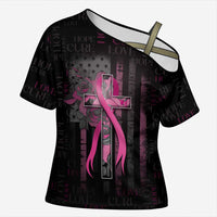 Personalized American Breast Cancer Cross Shoulder Shirt Hope And Cure Cross - Wonder Print Shop