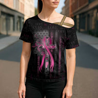 Personalized American Breast Cancer Cross Shoulder Shirt Hope And Cure Cross - Wonder Print Shop