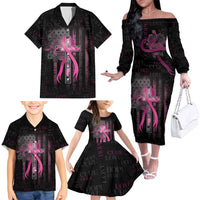 Personalized American Breast Cancer Family Matching Off The Shoulder Long Sleeve Dress and Hawaiian Shirt Hope And Cure Cross - Wonder Print Shop