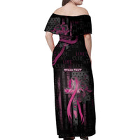 Personalized American Breast Cancer Family Matching Off Shoulder Maxi Dress and Hawaiian Shirt Hope And Cure Cross - Wonder Print Shop