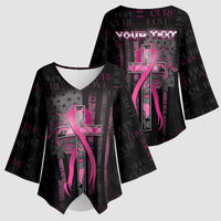 Personalized American Breast Cancer Kimono Sleeve Blouse Hope And Cure Cross - Wonder Print Shop