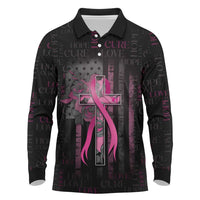 Personalized American Breast Cancer Long Sleeve Polo Shirt Hope And Cure Cross - Wonder Print Shop