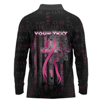 Personalized American Breast Cancer Long Sleeve Polo Shirt Hope And Cure Cross - Wonder Print Shop