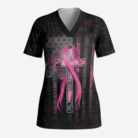 Personalized American Breast Cancer Scrub Top Hope And Cure Cross - Wonder Print Shop