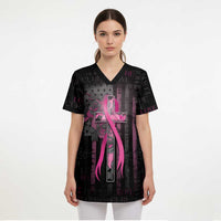 Personalized American Breast Cancer Scrub Top Hope And Cure Cross - Wonder Print Shop