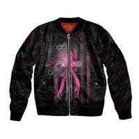 Personalized American Breast Cancer Sleeve Zip Bomber Jacket Hope And Cure Cross - Wonder Print Shop