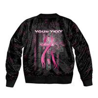 Personalized American Breast Cancer Sleeve Zip Bomber Jacket Hope And Cure Cross - Wonder Print Shop