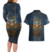 Personalized Italy Lazio Couples Matching Long Sleeve Bodycon Dress and Hawaiian Shirt Roman Eagle Heritage - Wonder Print Shop