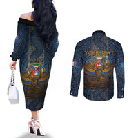 Personalized Italy Lazio Couples Matching Off The Shoulder Long Sleeve Dress and Long Sleeve Button Shirt Roman Eagle Heritage - Wonder Print Shop