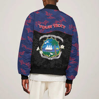 Personalized Liberia Sleeve Zip Bomber Jacket Map With Pepper Flowers Scratch Texture
