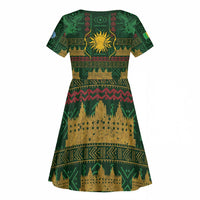 Mali Kid Short Sleeve Dress Golden Sun And Mosque Patterns Retro Style