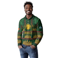Mali Long Sleeve Polo Shirt Golden Sun And Mosque Patterns Retro Style