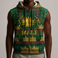 Mali Sleeveless Zip Hoodie Golden Sun And Mosque Patterns Retro Style