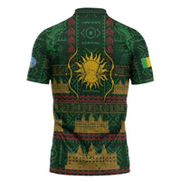 Mali Zipper Polo Shirt Golden Sun And Mosque Patterns Retro Style