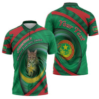 Personalized Mauritania Zipper Polo Shirt African Wildcat From Richat Structure