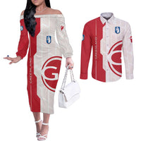 Greenland Couples Matching Off The Shoulder Long Sleeve Dress and Long Sleeve Button Shirt Coat Of Arms Unique Style