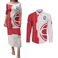Greenland Couples Matching Puletasi and Long Sleeve Button Shirt Coat Of Arms Unique Style