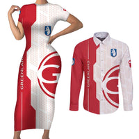 Greenland Couples Matching Short Sleeve Bodycon Dress and Long Sleeve Button Shirt Coat Of Arms Unique Style