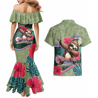 Costa Rica Couples Matching Mermaid Dress and Hawaiian Shirt Pura Vida Dabbing Sloth
