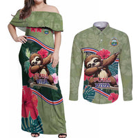 Costa Rica Couples Matching Off Shoulder Maxi Dress and Long Sleeve Button Shirt Pura Vida Dabbing Sloth