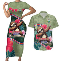 Costa Rica Couples Matching Short Sleeve Bodycon Dress and Hawaiian Shirt Pura Vida Dabbing Sloth
