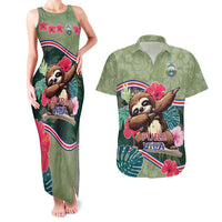 Costa Rica Couples Matching Tank Maxi Dress and Hawaiian Shirt Pura Vida Dabbing Sloth