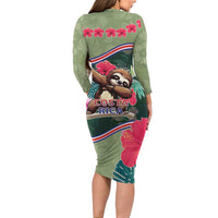Costa Rica Long Sleeve Bodycon Dress Pura Vida Dabbing Sloth