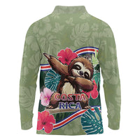 Costa Rica Long Sleeve Polo Shirt Pura Vida Dabbing Sloth