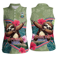 Costa Rica Women Sleeveless Polo Shirt Pura Vida Dabbing Sloth