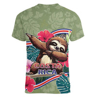 Costa Rica Women V-Neck T-Shirt Pura Vida Dabbing Sloth