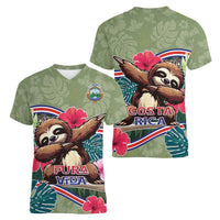 Costa Rica Women V-Neck T-Shirt Pura Vida Dabbing Sloth
