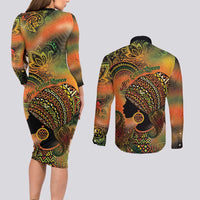 Black Women Couples Matching Long Sleeve Bodycon Dress and Long Sleeve Button Shirt Afro Latina Queen - Wonder Print Shop