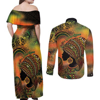 Black Women Couples Matching Off Shoulder Maxi Dress and Long Sleeve Button Shirt Afro Latina Queen - Wonder Print Shop
