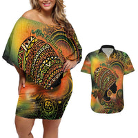 Black Women Couples Matching Off Shoulder Short Dress and Hawaiian Shirt Afro Latina Queen - Wonder Print Shop
