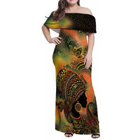 Black Women Family Matching Off Shoulder Maxi Dress and Hawaiian Shirt Afro Latina Queen - Wonder Print Shop