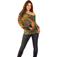 Black Women Off Shoulder Sweater Afro Latina Queen - Wonder Print Shop