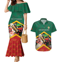 Personalized Saint Kitts and Nevis Couples Matching Mermaid Dress and Hawaiian Shirt Pelican With Poinciana Flowers - Wonder Print Shop