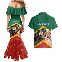 Personalized Saint Kitts and Nevis Couples Matching Mermaid Dress and Hawaiian Shirt Pelican With Poinciana Flowers - Wonder Print Shop