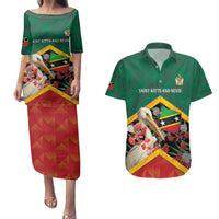 Personalized Saint Kitts and Nevis Couples Matching Puletasi and Hawaiian Shirt Pelican With Poinciana Flowers - Wonder Print Shop