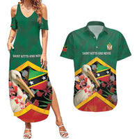 Personalized Saint Kitts and Nevis Couples Matching Summer Maxi Dress and Hawaiian Shirt Pelican With Poinciana Flowers - Wonder Print Shop