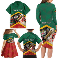 Personalized Saint Kitts and Nevis Family Matching Long Sleeve Bodycon Dress and Hawaiian Shirt Pelican With Poinciana Flowers - Wonder Print Shop