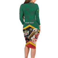 Personalized Saint Kitts and Nevis Family Matching Long Sleeve Bodycon Dress and Hawaiian Shirt Pelican With Poinciana Flowers - Wonder Print Shop