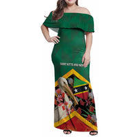 Personalized Saint Kitts and Nevis Family Matching Off Shoulder Maxi Dress and Hawaiian Shirt Pelican With Poinciana Flowers - Wonder Print Shop