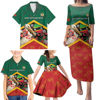 Personalized Saint Kitts and Nevis Family Matching Puletasi and Hawaiian Shirt Pelican With Poinciana Flowers - Wonder Print Shop
