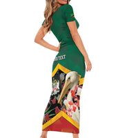 Personalized Saint Kitts and Nevis Family Matching Short Sleeve Bodycon Dress and Hawaiian Shirt Pelican With Poinciana Flowers - Wonder Print Shop