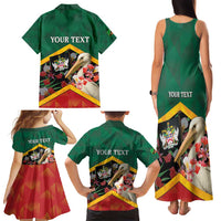 Personalized Saint Kitts and Nevis Family Matching Tank Maxi Dress and Hawaiian Shirt Pelican With Poinciana Flowers - Wonder Print Shop