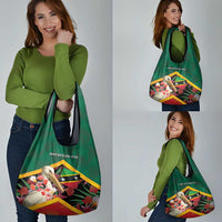 Saint Kitts and Nevis Grocery Bag Pelican With Poinciana Flowers - Wonder Print Shop