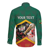 Personalized Saint Kitts and Nevis Long Sleeve Button Shirt Pelican With Poinciana Flowers - Wonder Print Shop