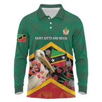 Personalized Saint Kitts and Nevis Long Sleeve Polo Shirt Pelican With Poinciana Flowers - Wonder Print Shop